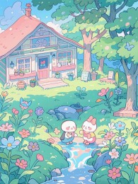 春日午后花园的可爱动物们