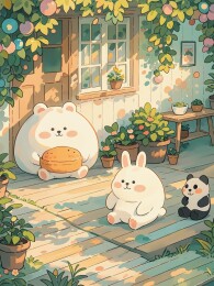 春日午后花园的可爱动物们