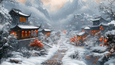 冬天江南古镇上的雪景