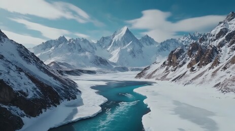 冰川峡谷中的碧蓝湖泊