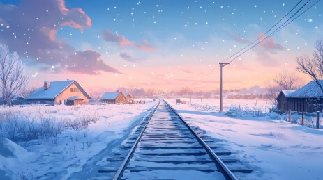 冬季火车轨道雪景图