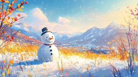 多彩冬日雪景数字插画