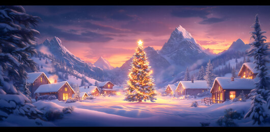 雪山下的圣诞村庄