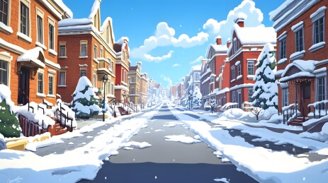 冬日雪景城市街道