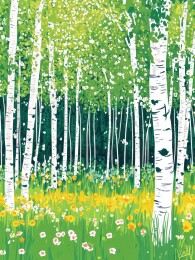 春意盎然的桦树林