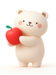 3D可爱拿着苹果的小熊