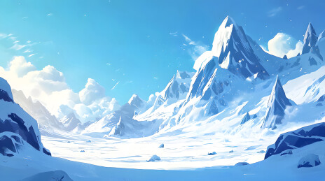 淡蓝天空与冰冷山脉的简约插画背景