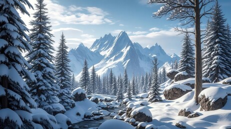 冬日雪山静谧之景