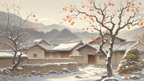 冬日雪景下的村庄