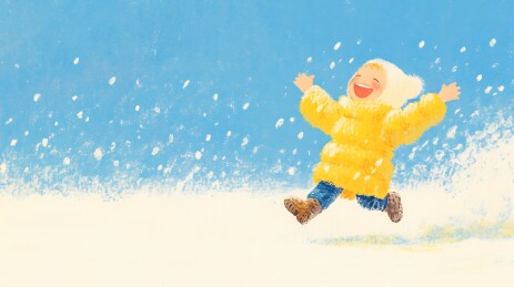 雪地上的小孩治愈插画