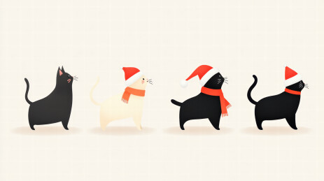 四只戴着圣诞帽的猫