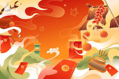 新年喜庆年货节矢量插画