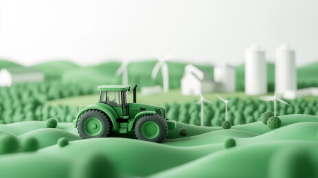 绿色拖拉机在田园风光中的环保农业概念