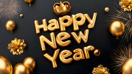 新年快乐英文 黑色背景金色装饰