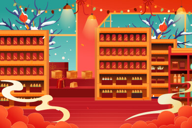 年货节购物超市矢量插画