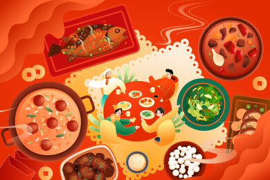 美食餐饮顶视图矢量插画