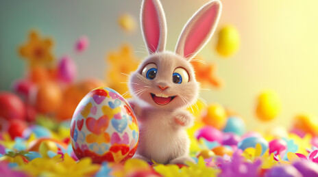 卡通复活节彩蛋和兔子