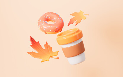 卡通咖啡奶茶甜甜圈下午茶3D渲染