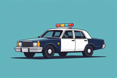 顶部有警报灯的警车插图图片