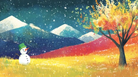 冬日雪地女孩仰望星空