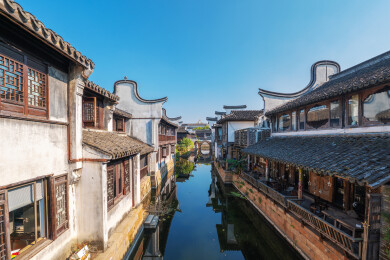 浙江嘉兴月河历史街区水边房屋