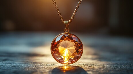 闪耀橙色宝石项链特写