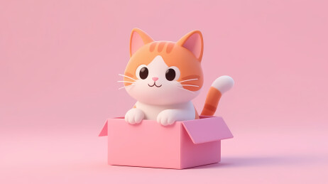 粉盒橙白卡通猫咪