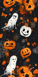 万圣节南瓜鬼可爱无缝图案
