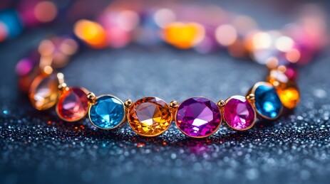 柔和光线下闪耀的五彩宝石项链