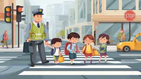 交警护送学生过马路
