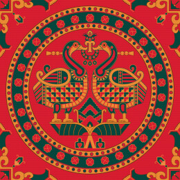 唐代织锦上的团窠联珠对鸟纹