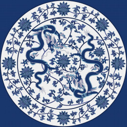 明代青花瓷盘上的龙穿缠枝莲纹