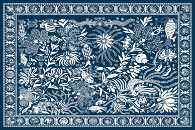 贵州水族蜡染被面上的龙凤花鸟鱼虫纹