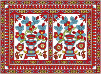 新疆维吾尔族花布上的花瓶花卉纹