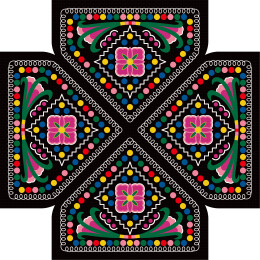 新疆维吾尔族格子架绣男女帽上的花卉纹