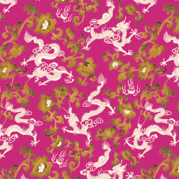 蒙古族紫织锦缎镶边女袍上的龙穿花纹