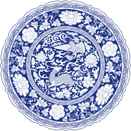 元代青花瓷盘上的飞凤麒麟纹