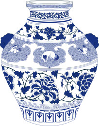 元代青花瓷罐上的缠枝牡丹天马纹