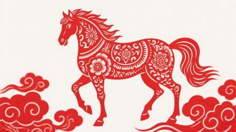 红色剪纸马国风装饰场景