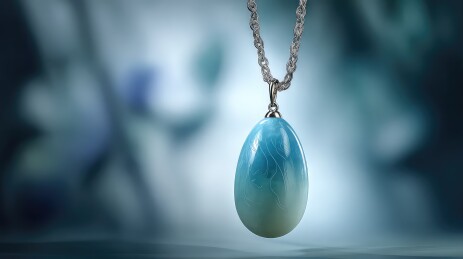 项链挂坠特写蓝宝石蛋形设计艺术