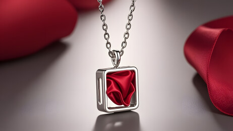 红布旁银色项链吊坠精致展示