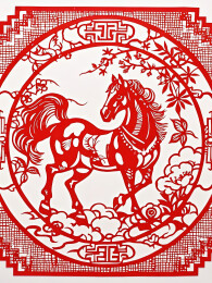 马年红色窗花剪纸