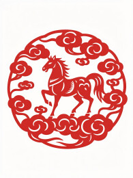 马年红色窗花剪纸
