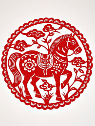 马年红色窗花剪纸