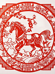 马年红色窗花剪纸