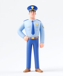 卡通警察穿着警服站立着