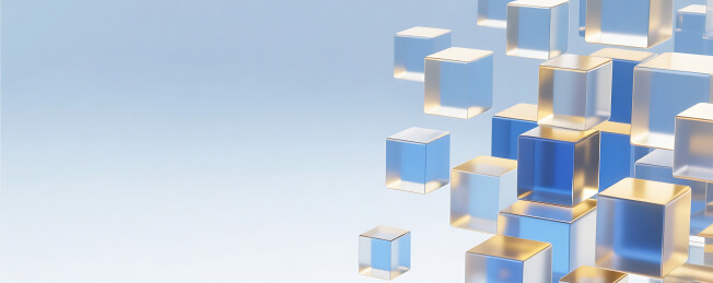 蓝金色商务科技3D玻璃几何方块群背景