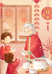 腊八祖孙分享八宝粥