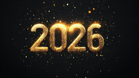 金色2026数字闪耀在黑背景上庆祝新年