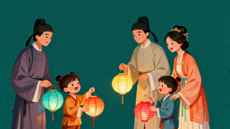 古风家庭提灯欢聚场景